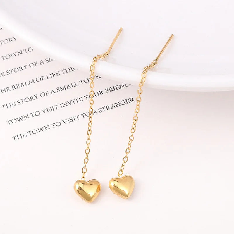 Long Heart Tassel Threader Earrings