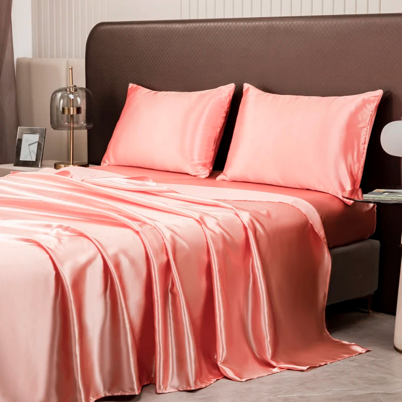 Solid Satin Sheet & Pillowcase Bedding Set
