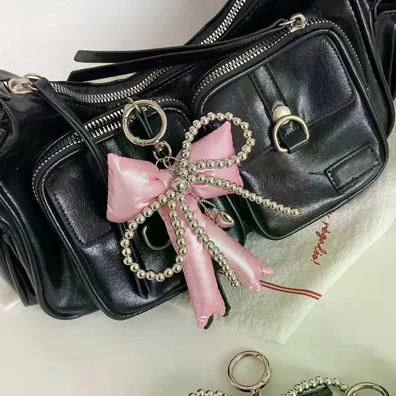Y2K Bow & Heart Beaded Bag Charm Keychain