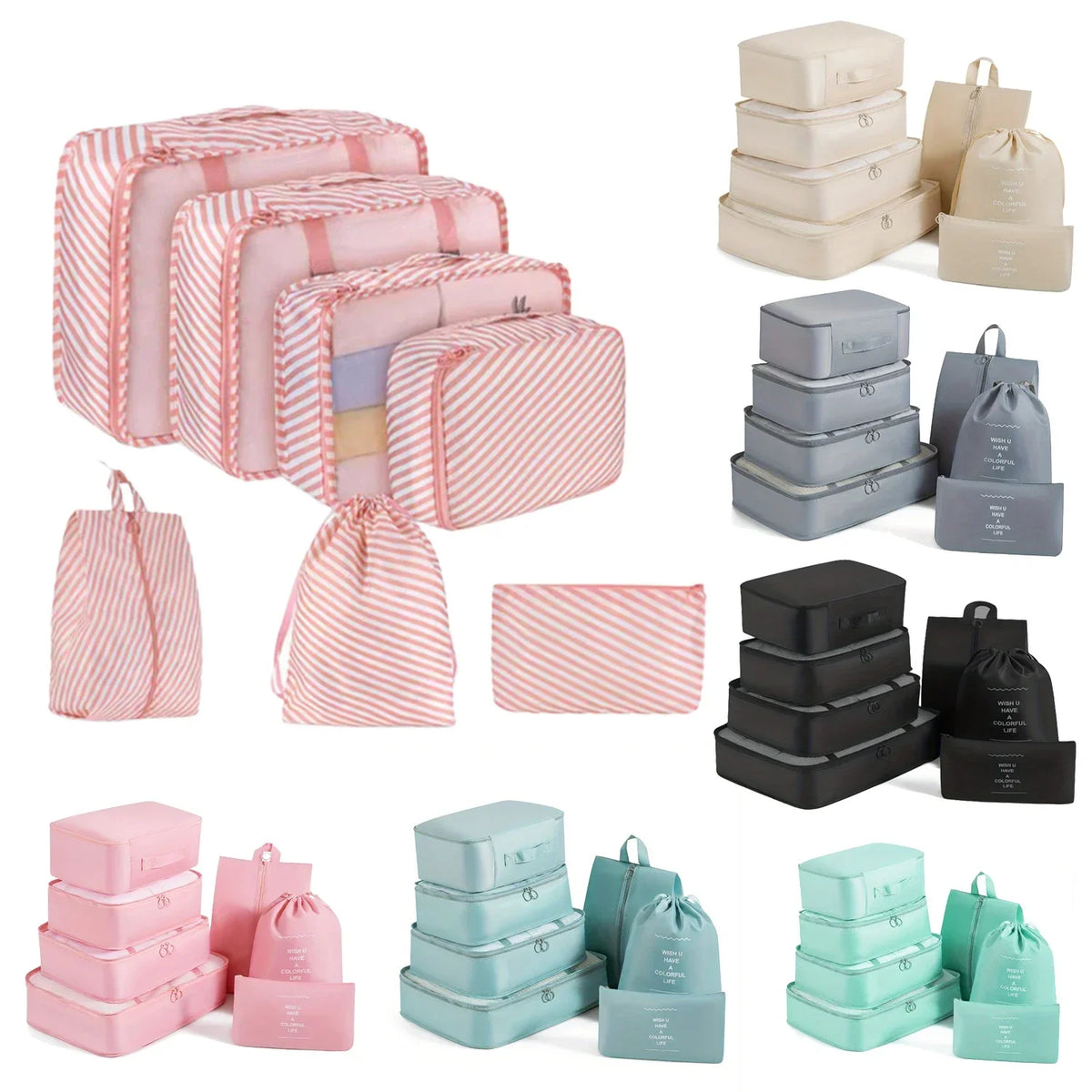 7-Piece Mesh Travel Packing Cube Set with Shoe Bag