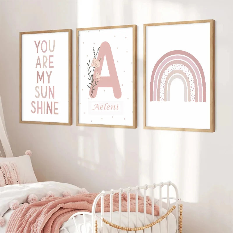 Pink Butterfly, Rainbow & Daisy Nursery Wall Art
