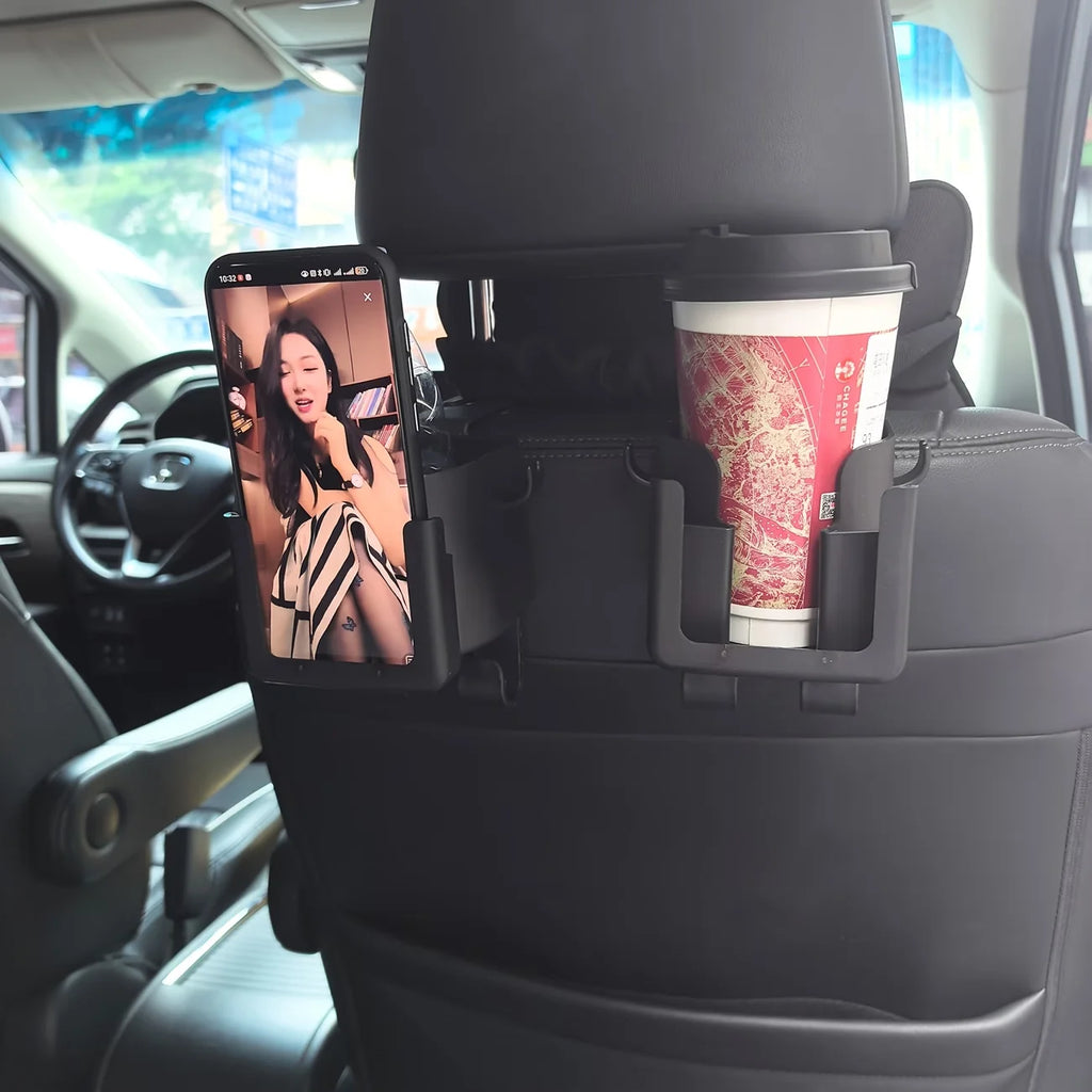 2 Pack Car Seat Back Organizer, Cup Holder & Hook, Phone Bracket, Rear Storage for Water Cup & Phone, Car Interior Accessories