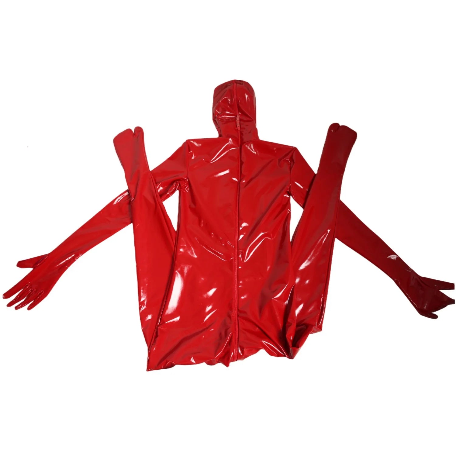 Sexy Cosplay Maid Full Bodysuit Latex Elasitc Sexy Tight PU Faux Leather Oil Shiny Catsuit Bodycon Glove Sleeve Jumpsuit