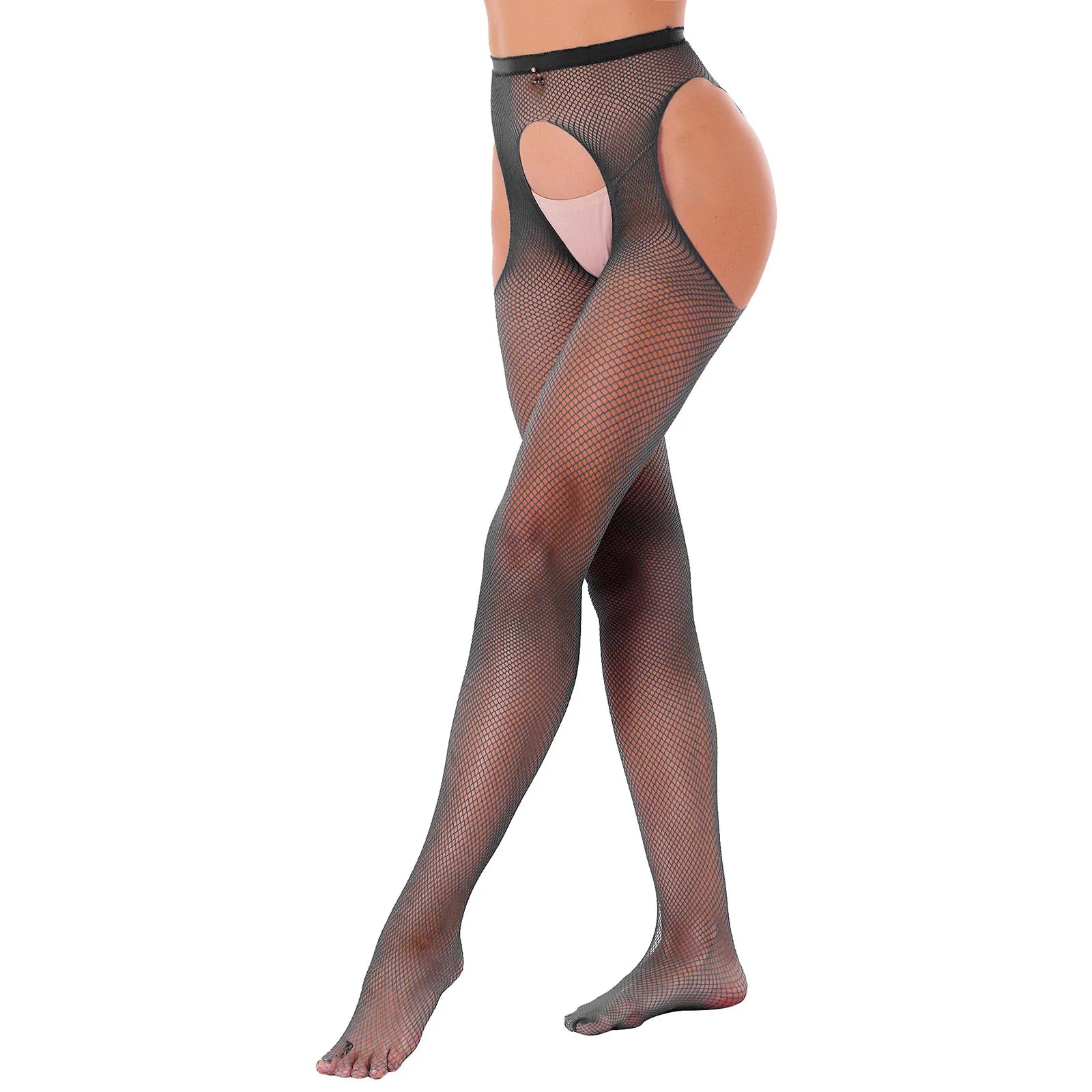 Women Sexy Solid Color Stretchy Leggings See Through Hollow Out Fishnet Stocking Lingerie Cutout Crotchless Tights Pantyhose