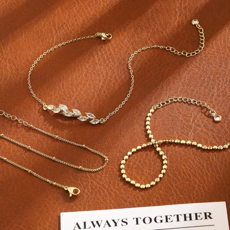 Ankle Bracelets for Women Girls Waterproof Boho 14K Gold Plated STAINLESS STEE Bead Satellite Layered  Anklets Set jewelry Gifts