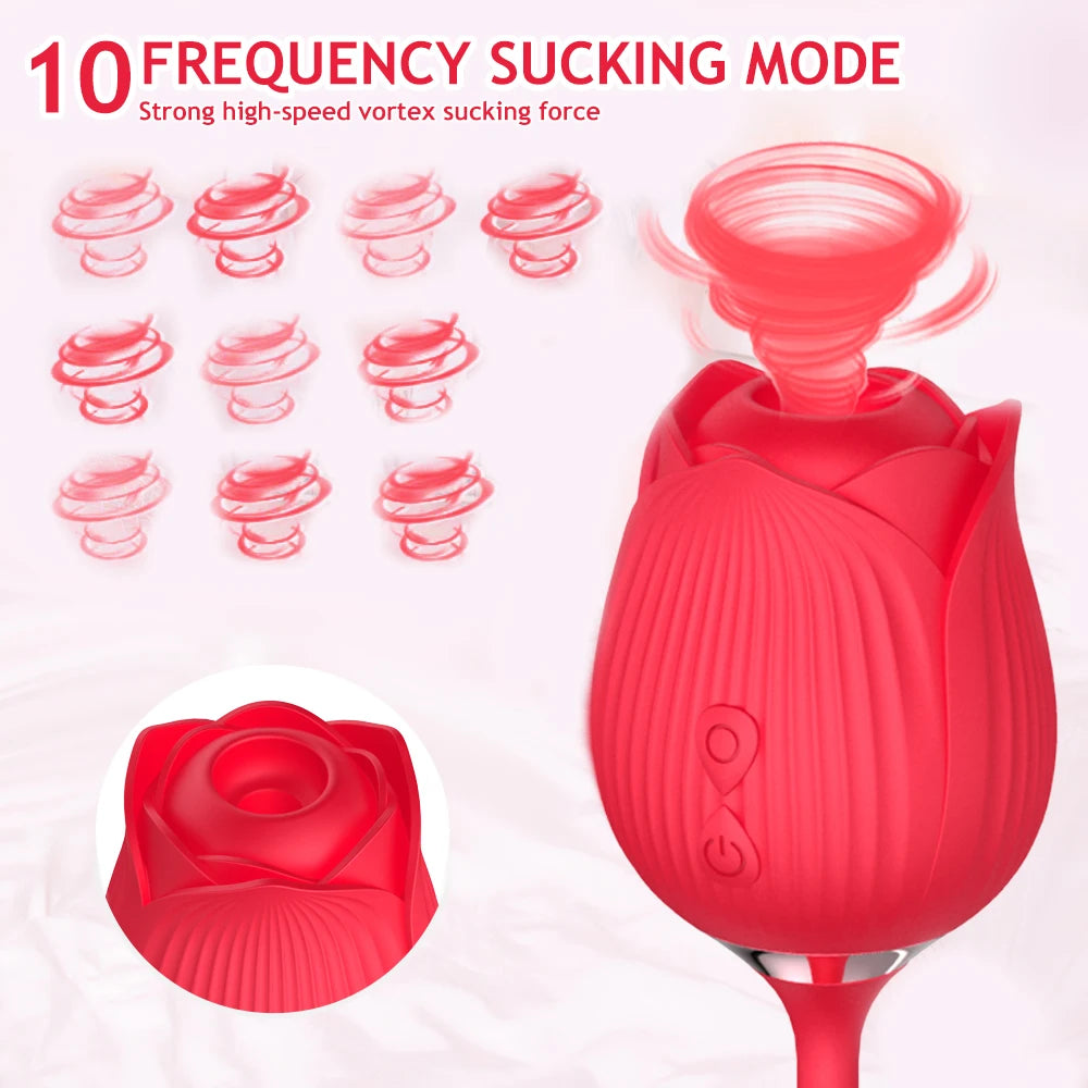 Rose Toy Sucking Vibrator Stimulator for Women with 10 Sucker Thrusting Dildo G Spot Vibrators Adult Toys for Woman Man Couples