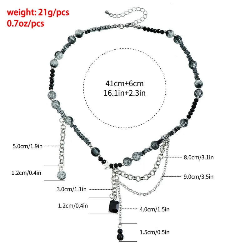 Punk Black Choker for Women Link Chain Tassel Crystal Beads Charm Necklace Gothic Jewelry 2025 New Party Girls