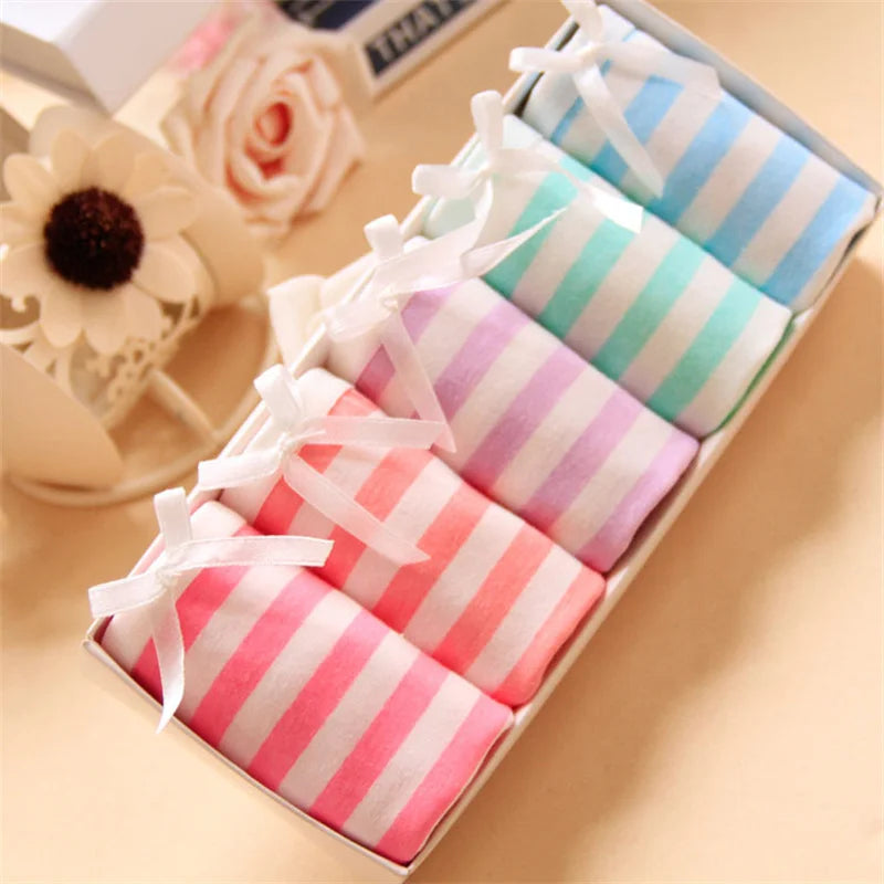 Sweet Pink/Blue Striped Lolita Briefs Sexy Soft Breathable Cotton Panties Cute Bowknot Cosplay Underwears Girls Anime Lingerie