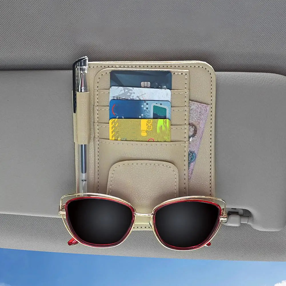 Car Sun Visor Organizer Multi-Pocket Business Card Storage Management Sunglasses Holder Visor Accessories Auto Interior