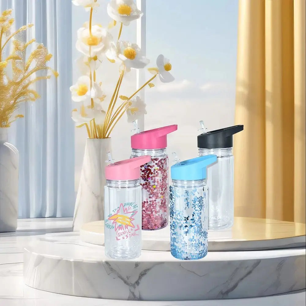 NEW 300ml Capacity Snow Globe Tumbler Reusable Break-Resistant Water Bottles Double Layers Pre-Drilled Mason Jar Cups Children