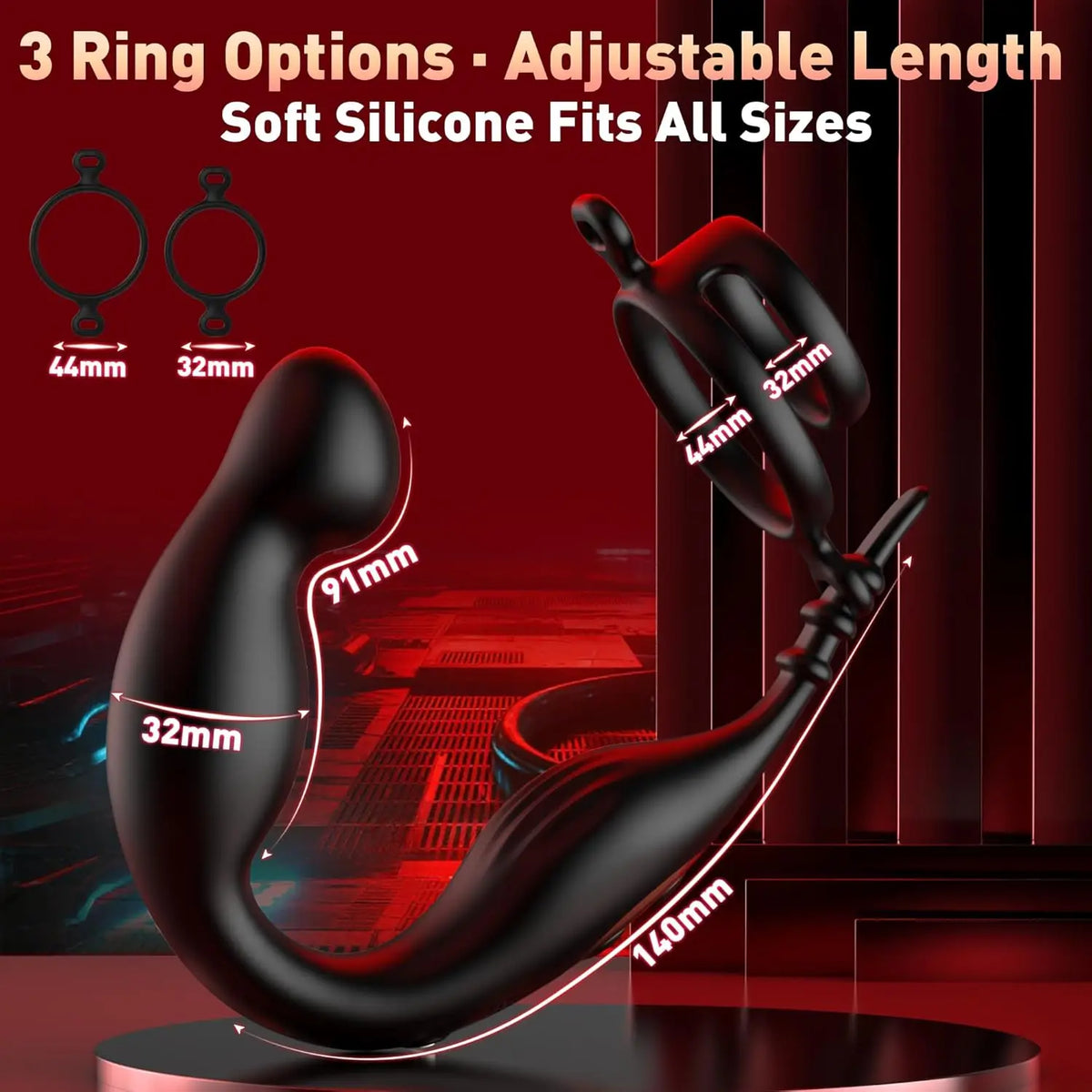 9-Mode Anal Vibrator with Removable Triple Rings