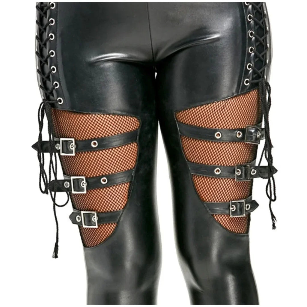 Women Leggings Punk Rock Imitation Leather Pencil Pants High Waisted Tight Bandage Cosplay Leggings