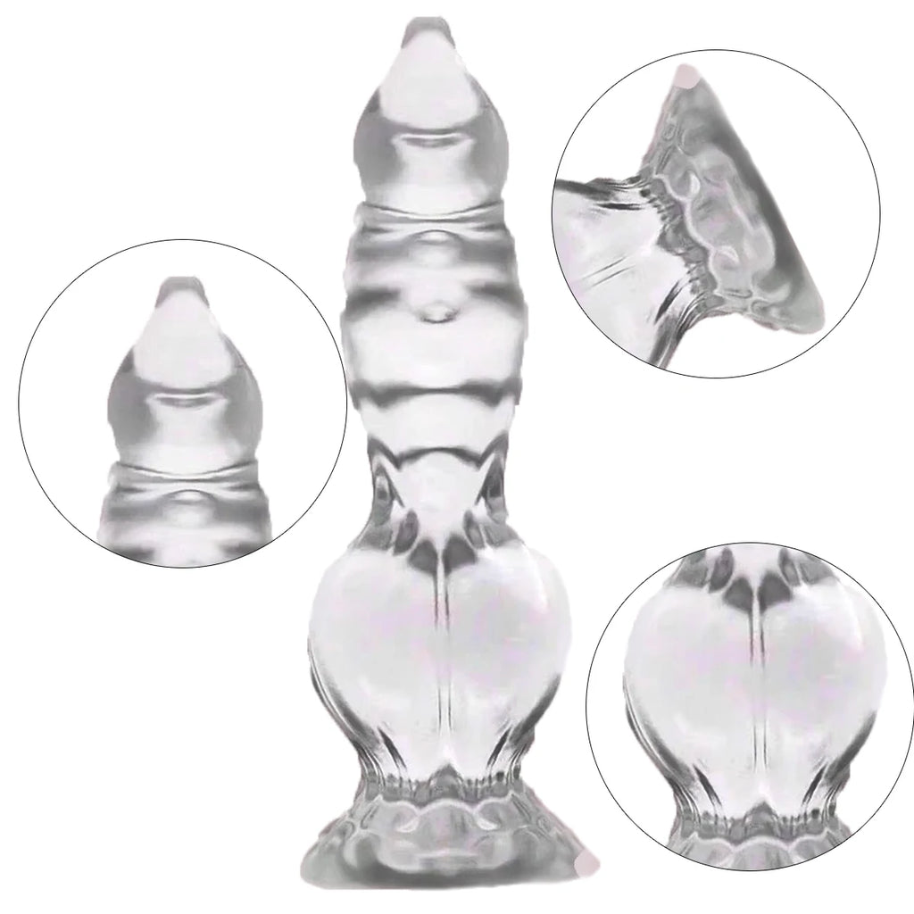Clear Knotted Dog Dildo Realistic Canine Knot Fantasy Soft Flexible Suction Cup Sex Toy for Women & Men