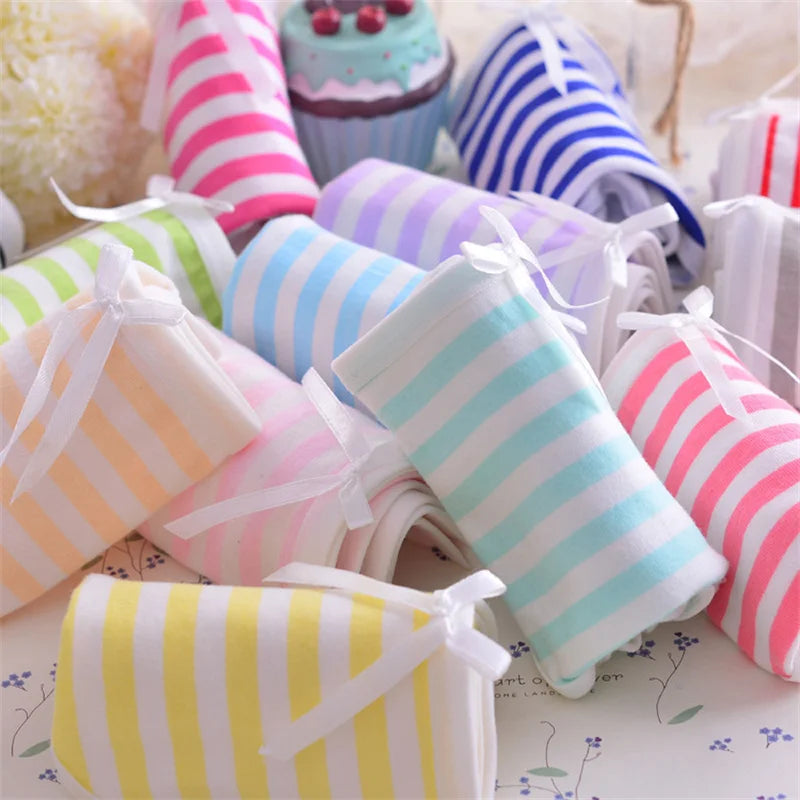 Sweet Pink/Blue Striped Lolita Briefs Sexy Soft Breathable Cotton Panties Cute Bowknot Cosplay Underwears Girls Anime Lingerie