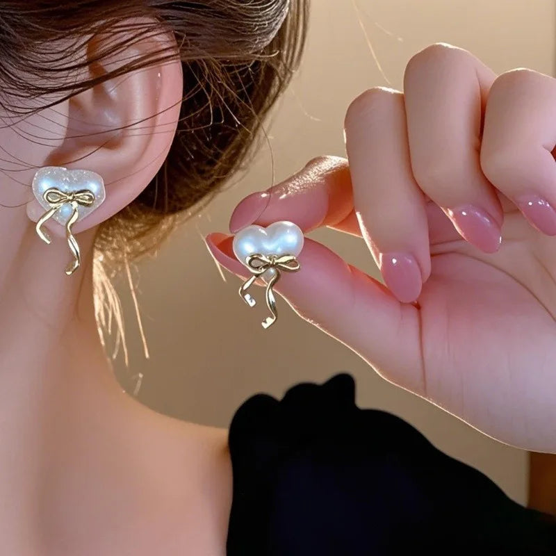 Heart-Shaped Bow Stud Earrings