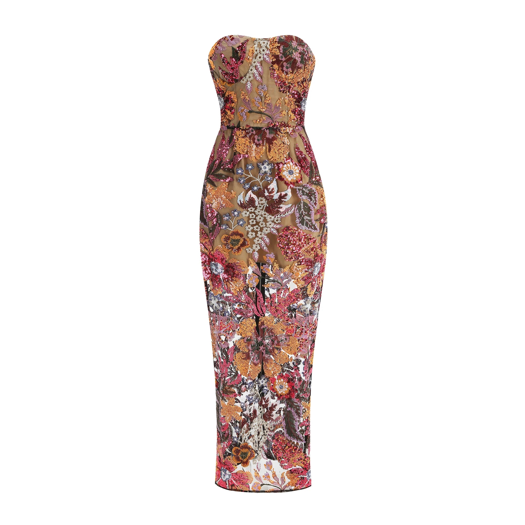 New Sexy Embroidered Bead Flower Strapless Backless Party Dress, Women's Slim Fit Waist Wearing Fishbone Party Dress Long