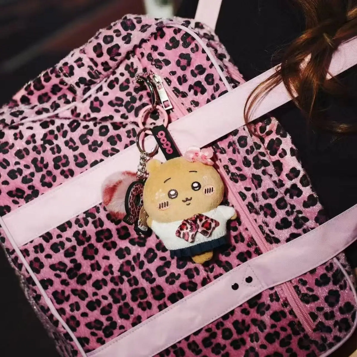 Hachiware & Usagi Leopard Print Plush Keychain