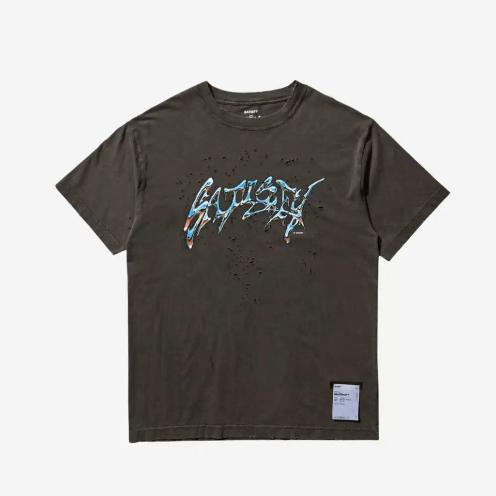 Fashionable round Neck Short Sleeve T-Shirt with Splashed Ink Print And Hole Design from SATISFY Retro Streetwear Brand