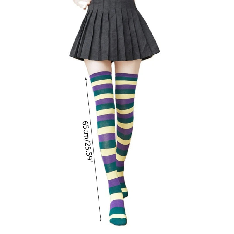 Women Thigh High Over The Knee Socks For Lady Black White Striped Hosiery Long Polyester Stockings Knitted Warm Socks