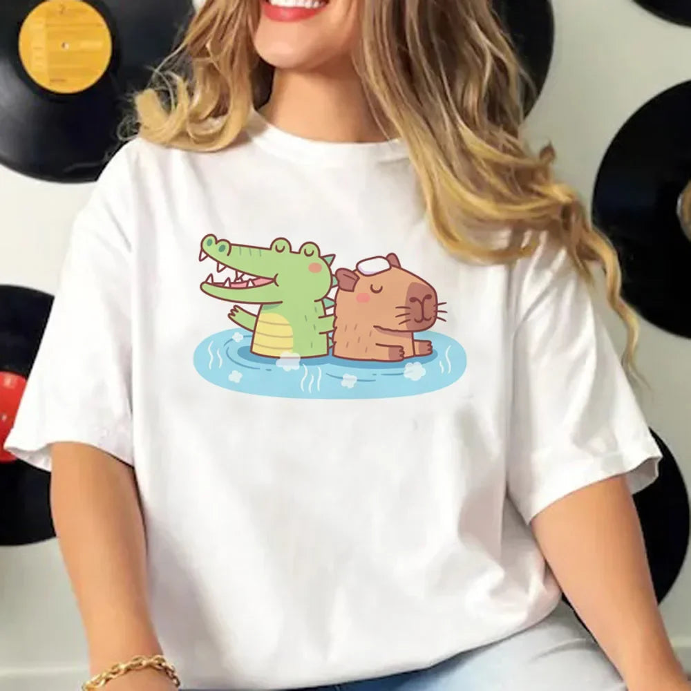 Capybara T-shirts Women Manga Graphic Tee Harajuku Top Female Japanese Manga Designer Clothing