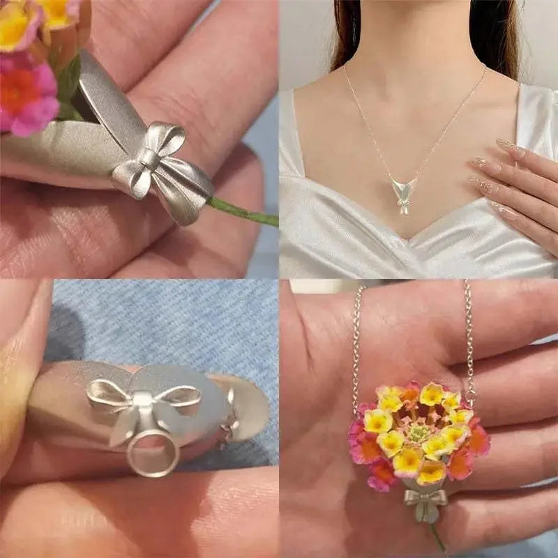 Bouquet Wrapping Jewelry Set Flower Inserted Necklace Earrings Rings Clavicle Chain for Wedding Gifts Decoration