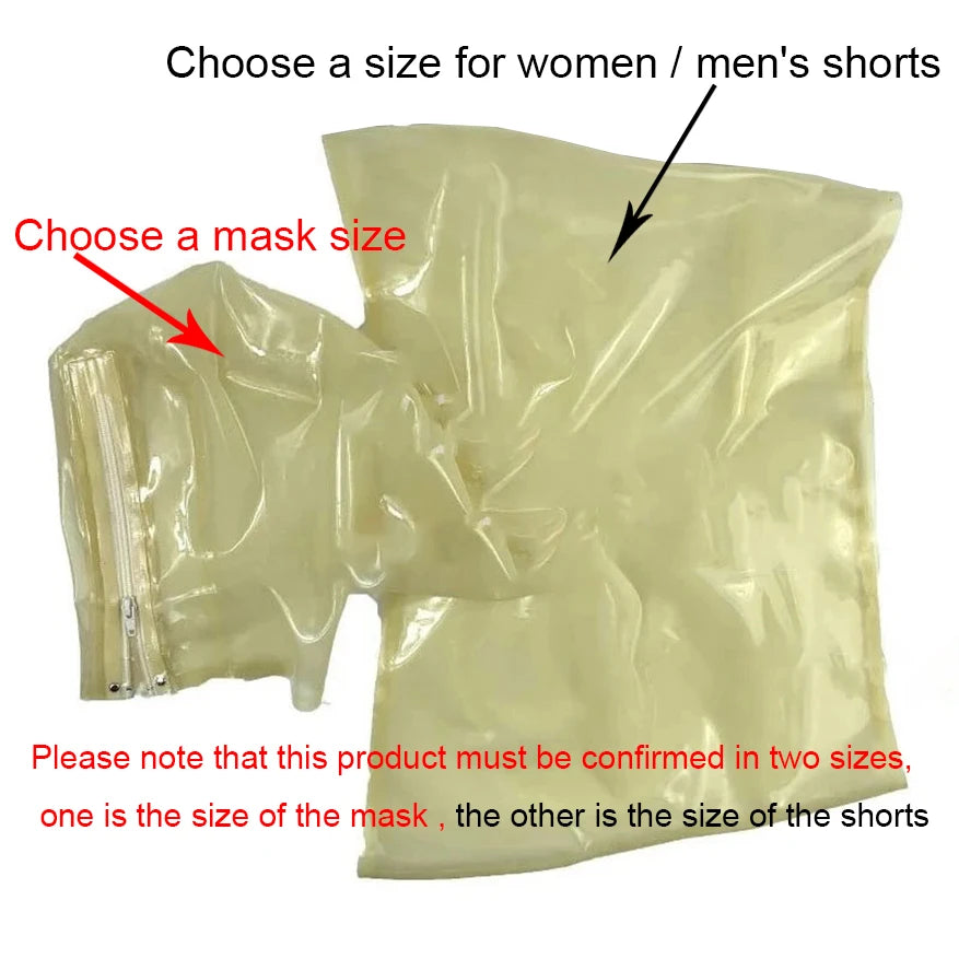 Sexy Latex Women Men Transparent Clear Boxer Rubber Fetish Shorts with Mask Hood Underwear Handmade Clothing RPM143