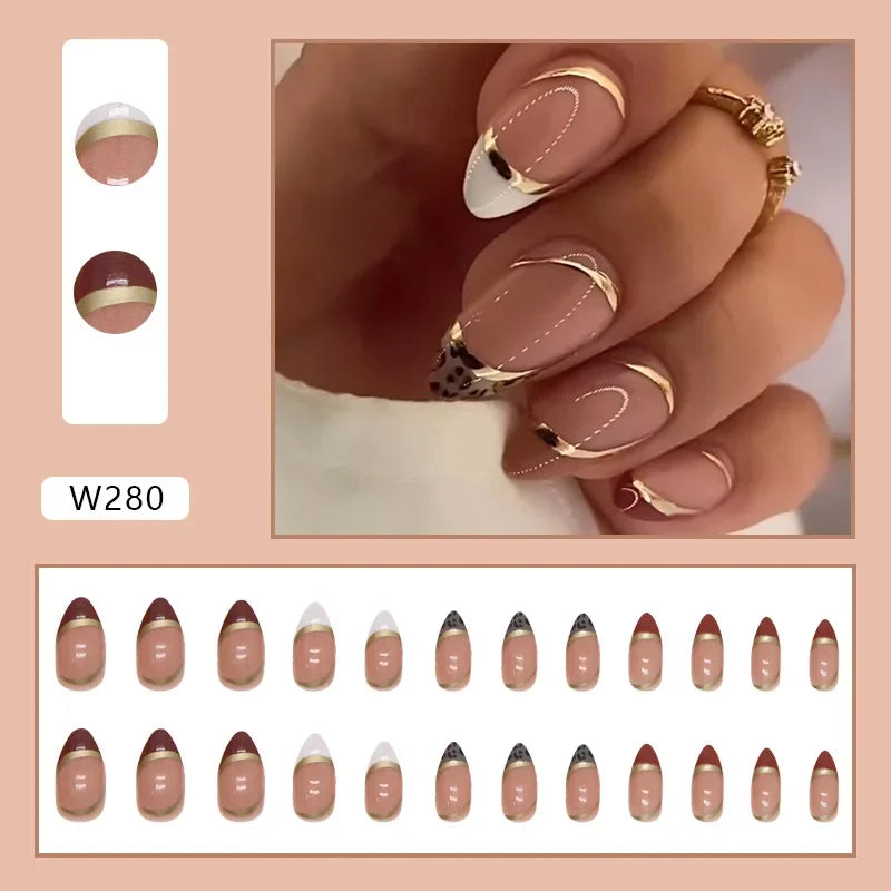 French Almond Colorblock Stripe Press-On Nails