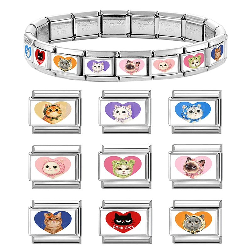 Cat Head Italian Charm Bracelet – 9mm Links
