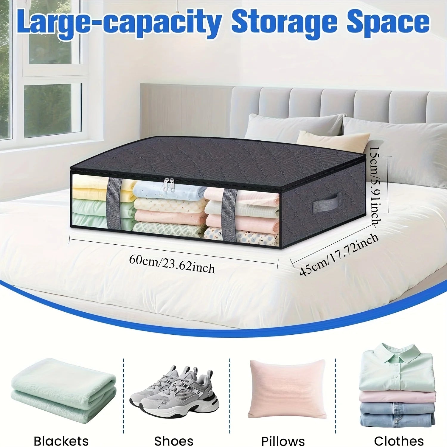 4 Pack Under Bed Storage Containers Blanket Storage Bag Shoe Storage and Organization Space-Saving Bedding Organizer for Bedroom
