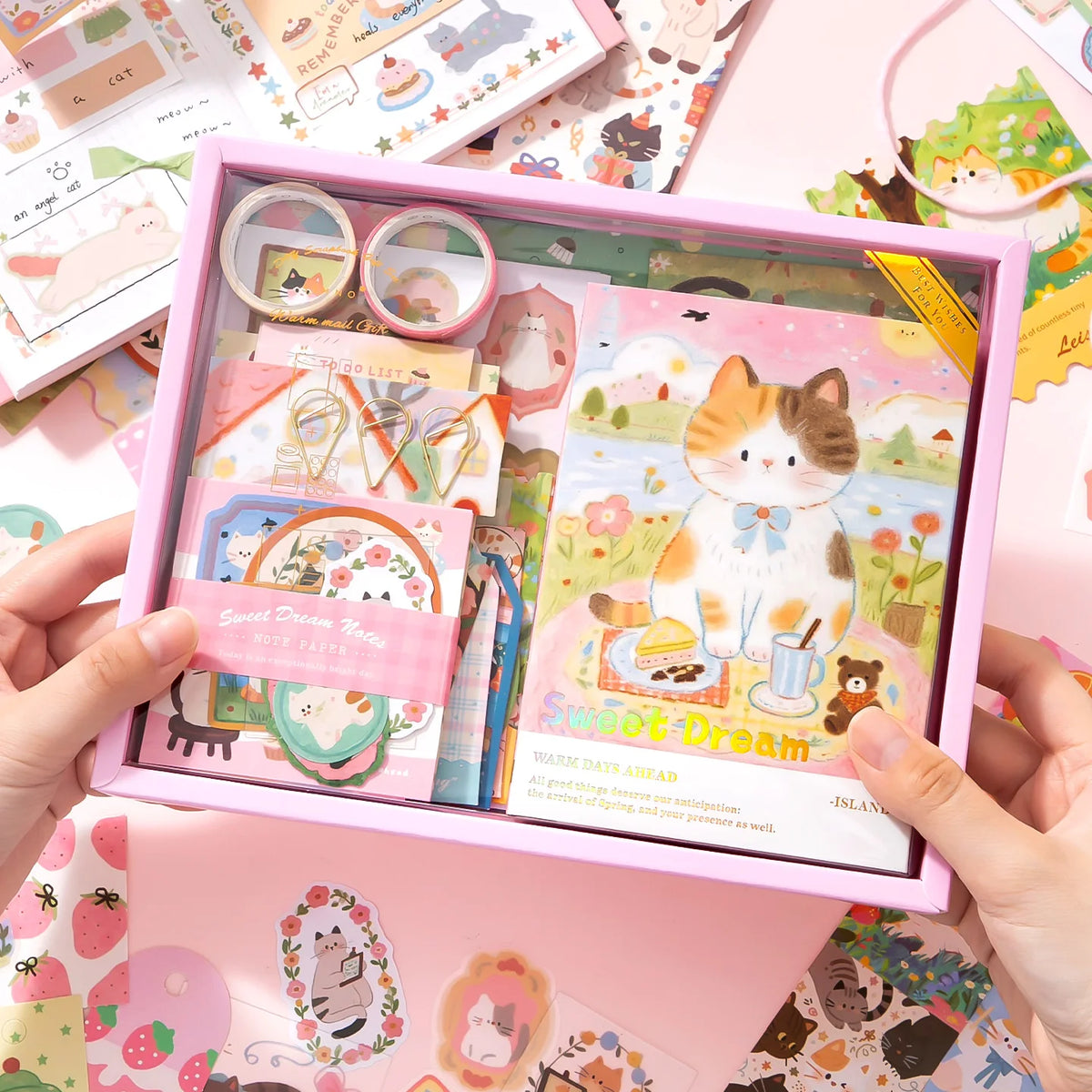 Kawaii Cat Journaling Gift Box with Washi & Memo Paper