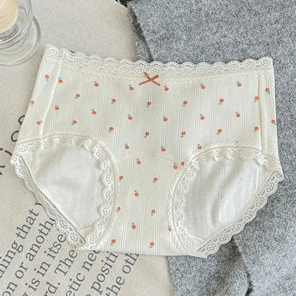 Lingerie Bow Floral Cotton Panties Stripe Polka Dot Underwear for Women Grid Lace Sweet Flower Briefs Lady