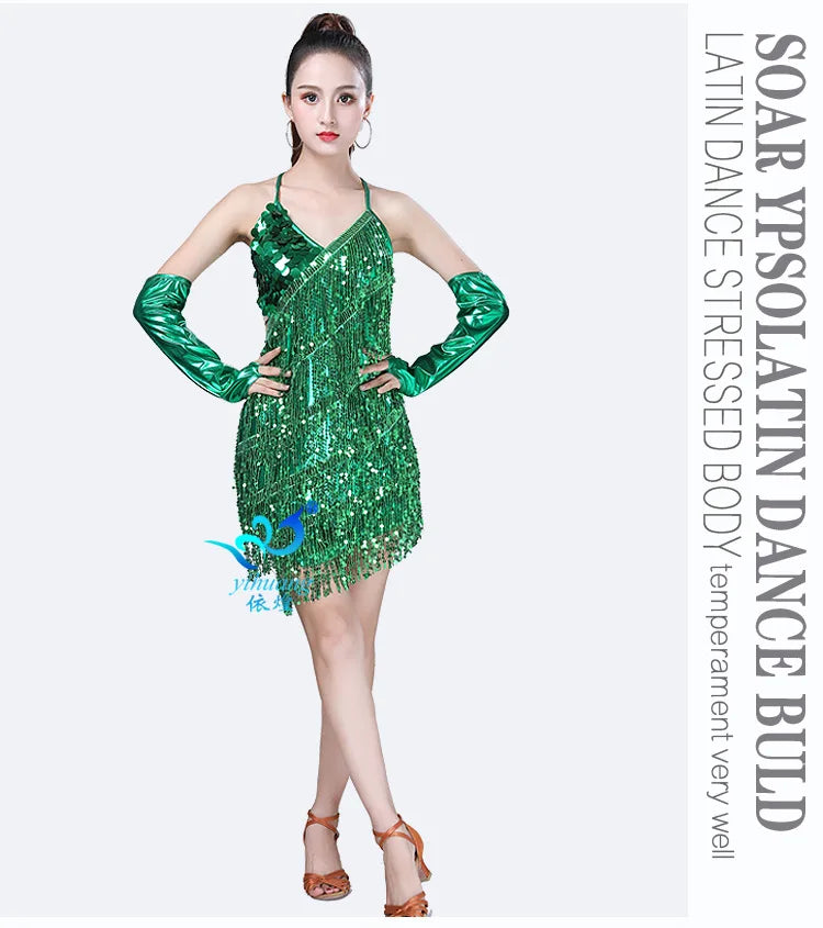 Women's Sequin Tassel Latin Dance Mini Dress