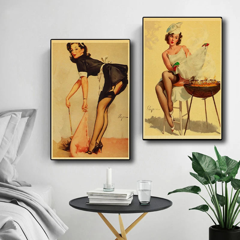 Pin up Girl Poster Fashion Art Picture Living Room Paper Cafe and Living Room Wall Sticker Posters Paper Anime Bedroom Painting