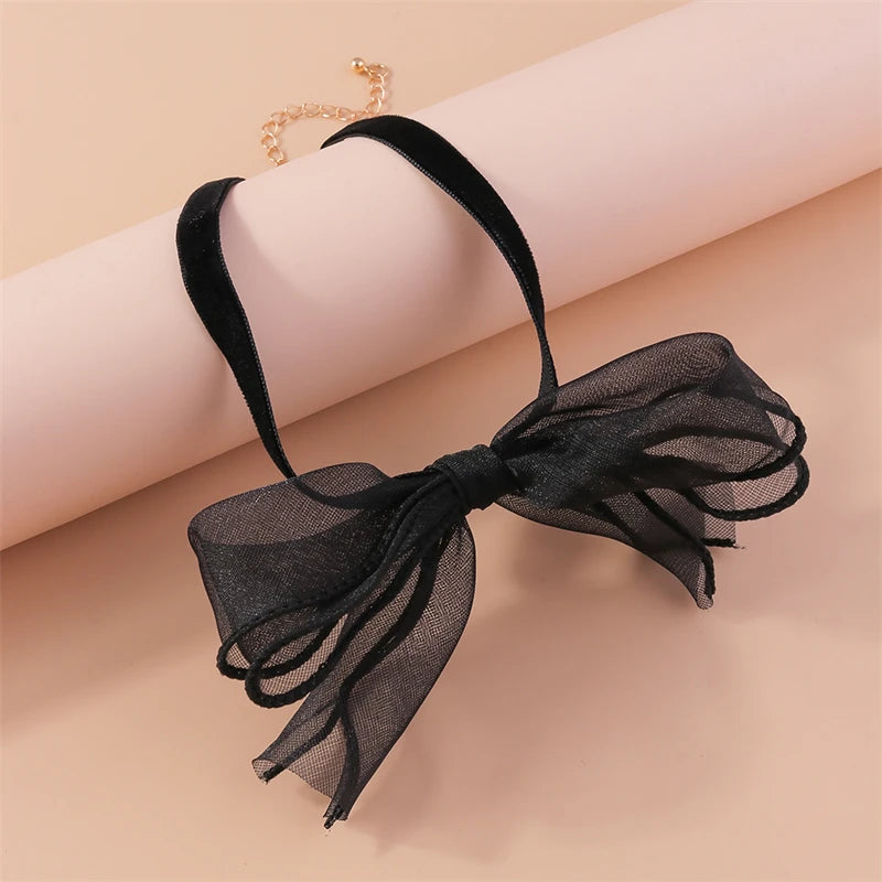 Korean Fashion Black Lace Bowknot Chokers Necklace for Women Girls Holiday Festival Jewelry Gifts