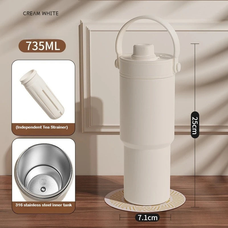 24 oz Stainless Steel Travel Tumbler with Straw & Handle