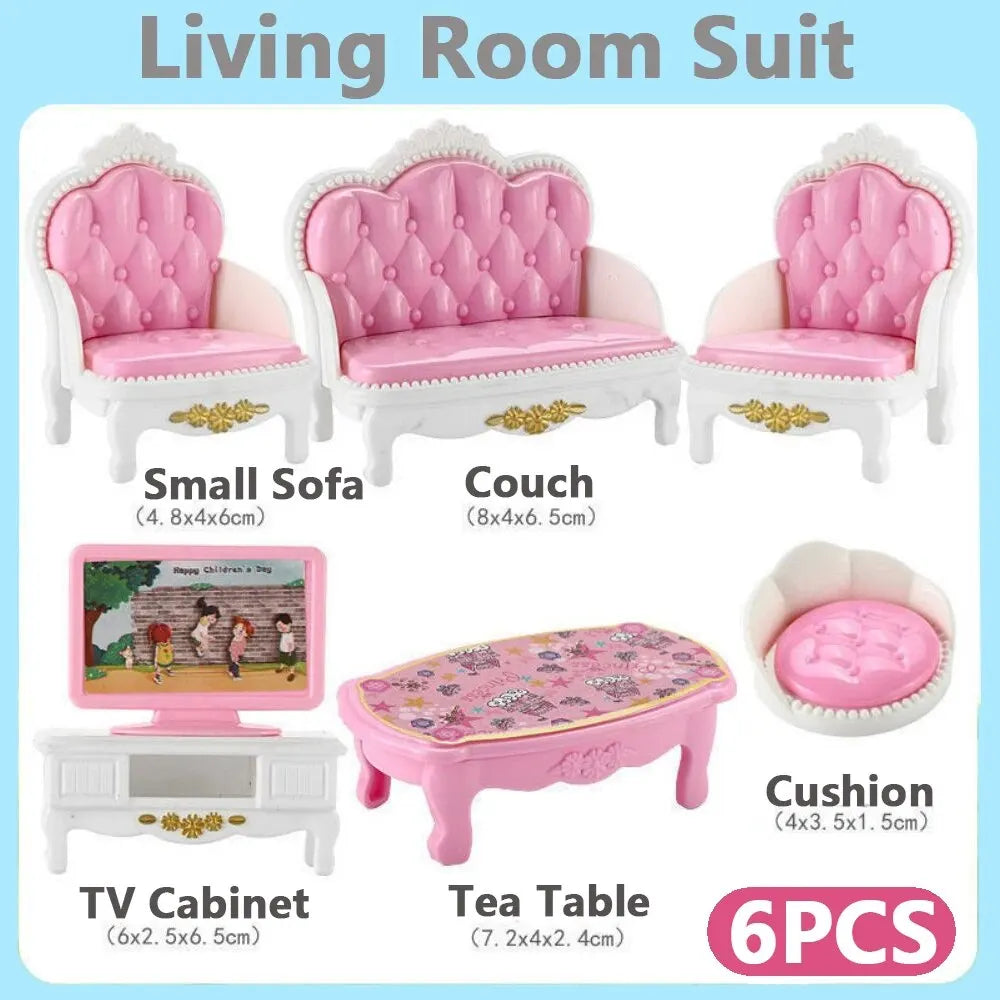 10-Piece Pink Miniature Dollhouse Furniture Set