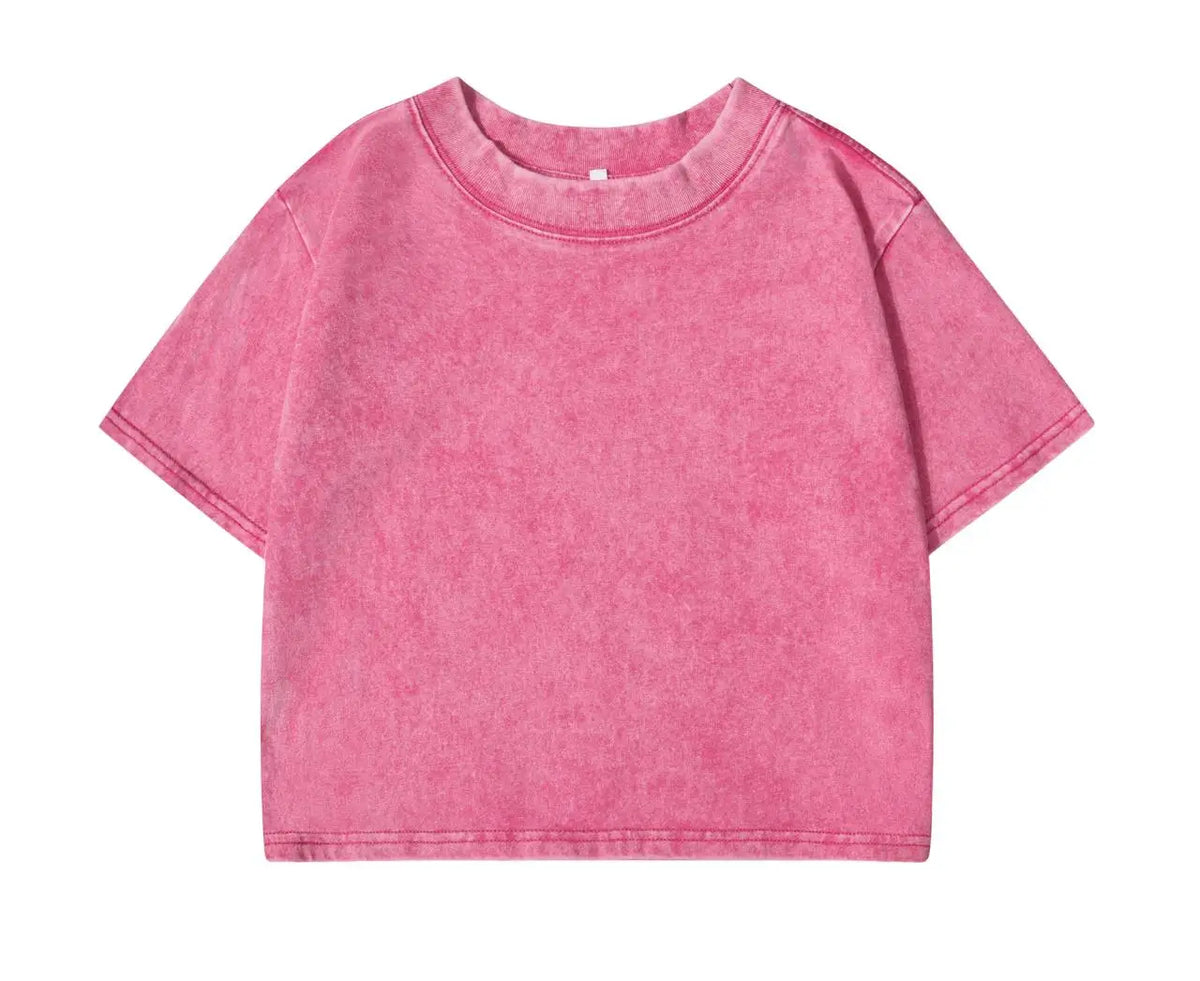 100% Cotton Washed O-Neck Crop T-Shirt