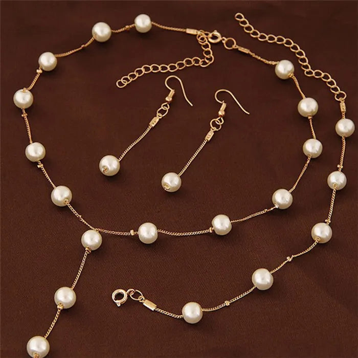 White Pearl Necklace, Bracelet & Earring Set