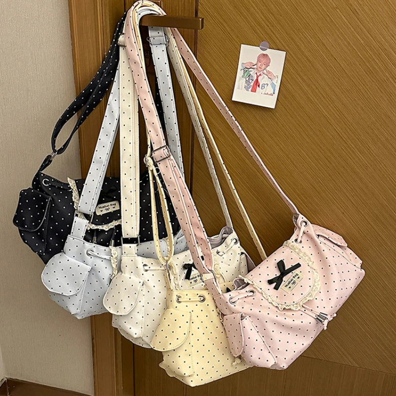 Polka Dot Lace Bow Crossbody Bag