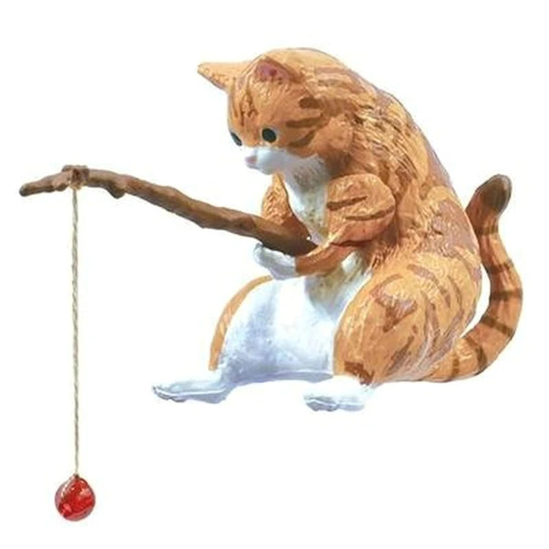 Fishing Cat Ornaments Fish  Landscaping Cartoon Statue Mini Resin Figurine