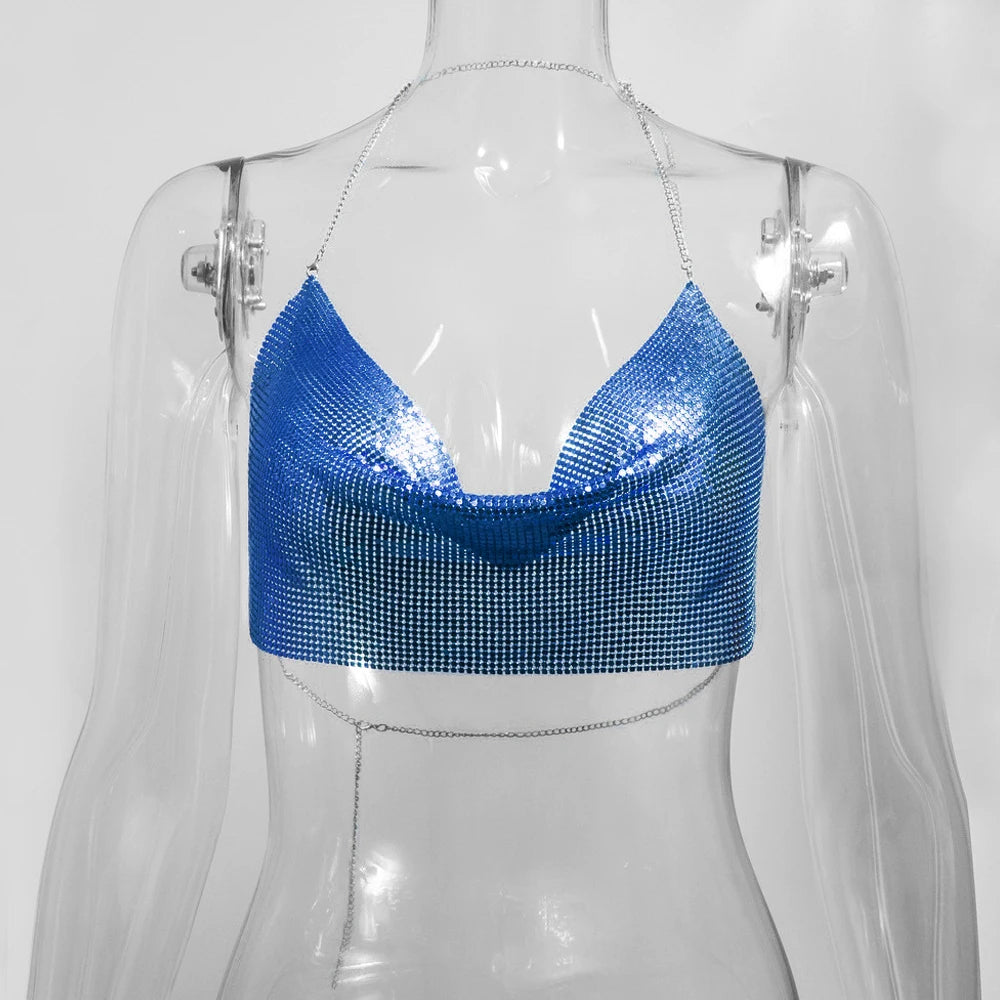 Women's Metallic Halter Crop Top