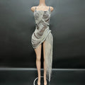 Luxury Dress Sexy Women's Shiny Beaded Rhinestone Dress Silver Stage Talent Performance Dress Birthday Celebration Party Dress