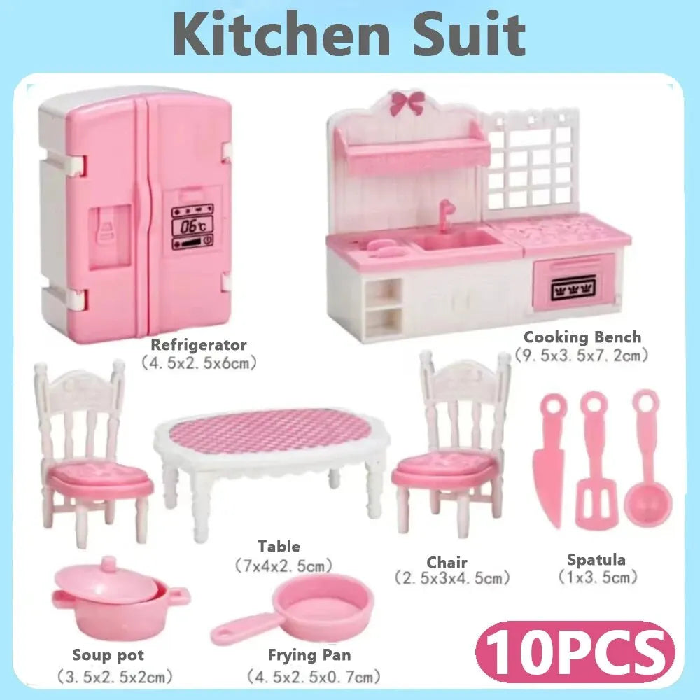 10-Piece Pink Miniature Dollhouse Furniture Set