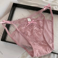 Lingerie Bow Lace Flower Panties Seamless Mid Waist French Style Briefs Hollow Transparent Lace Mesh Briefs Lady
