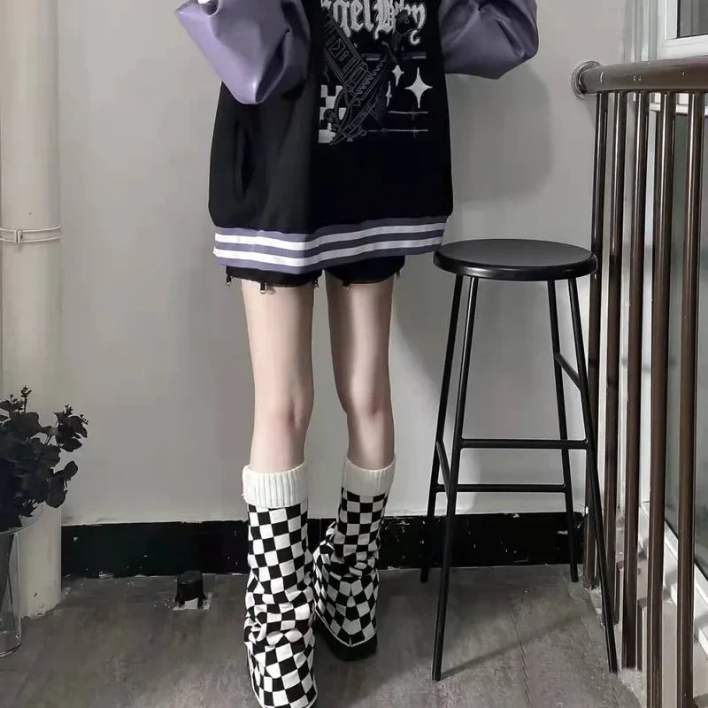 Checkerboard Bell-Flare Japanese Leg Warmers
