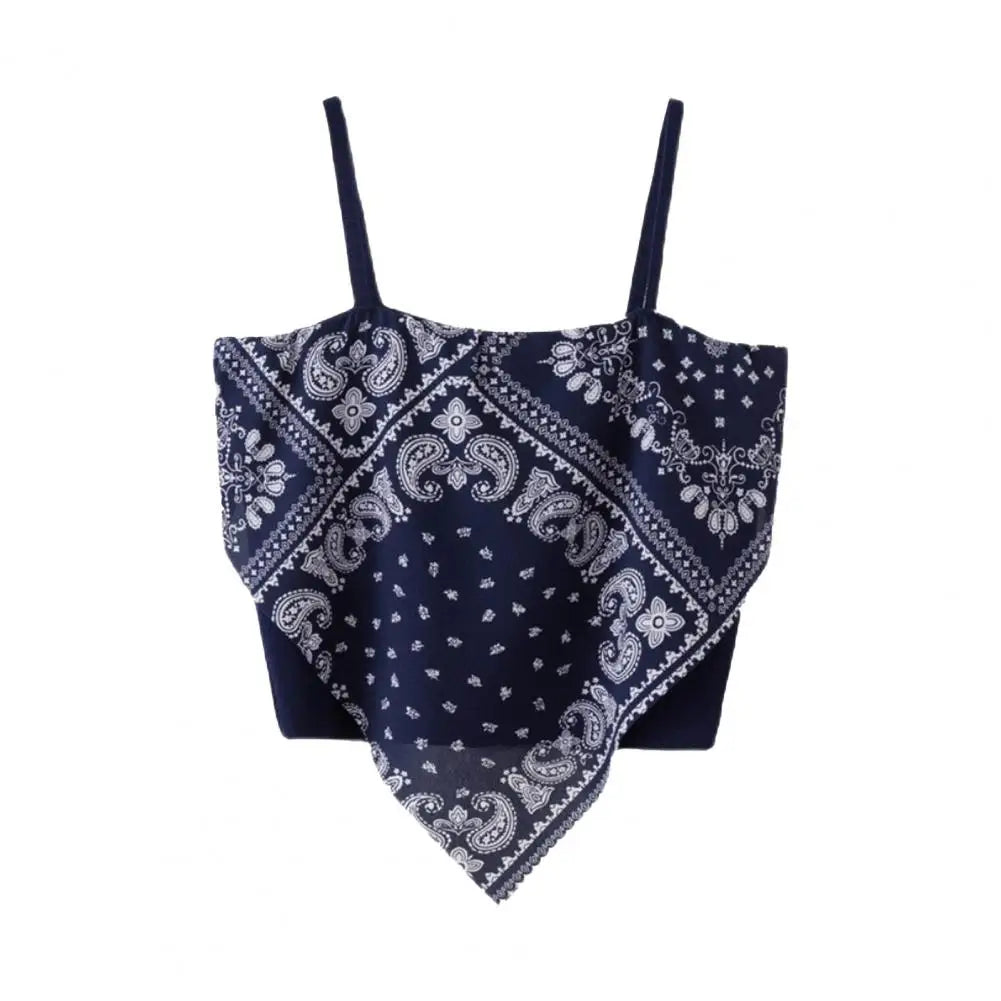 Women's Printed Backless Spaghetti-Strap Crop Top