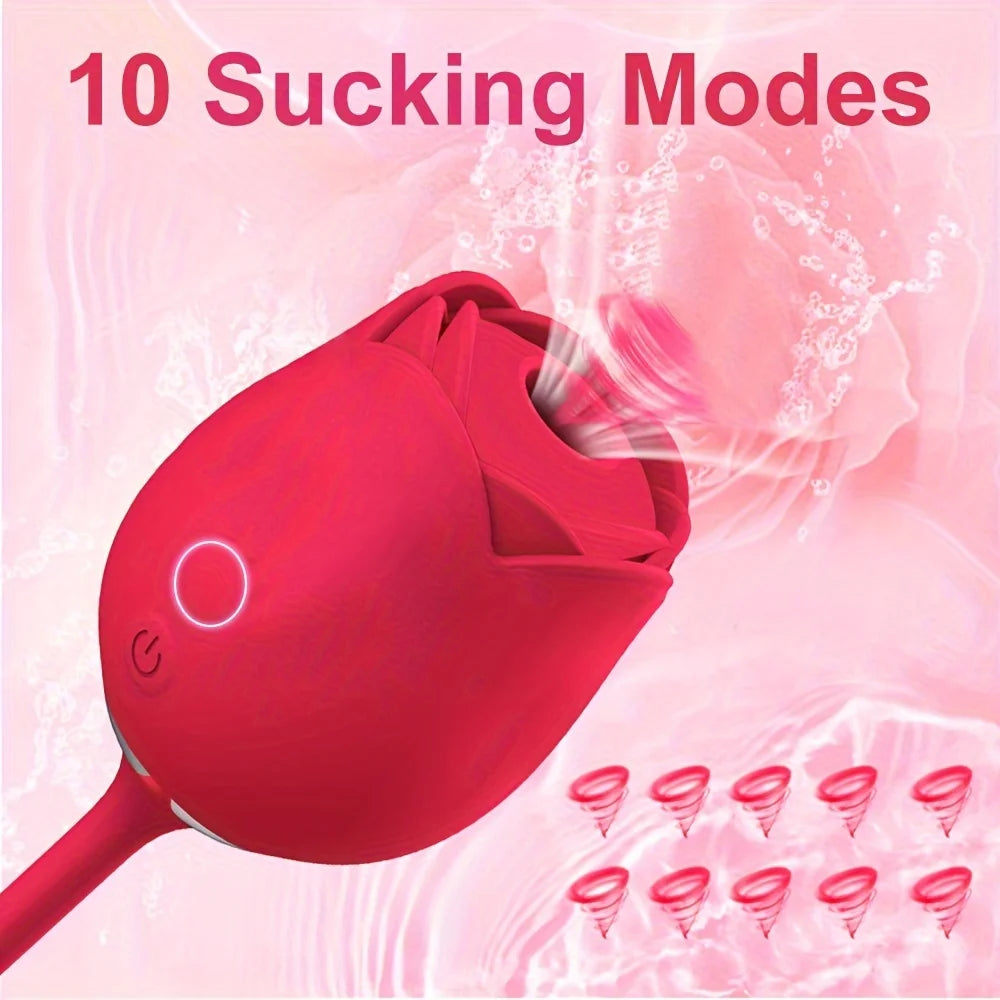 Rose Sex Toys Dildo Vibrator 3in1 Adult Toys with 9 Tongue Licking Thrusting G Spot Vibrator Adult Sex Toy for Woman Man Couples