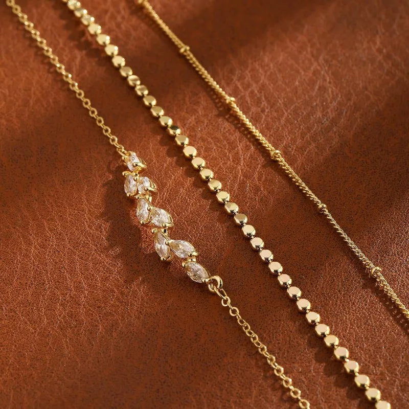 Ankle Bracelets for Women Girls Waterproof Boho 14K Gold Plated STAINLESS STEE Bead Satellite Layered  Anklets Set jewelry Gifts