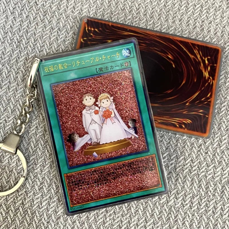 Yu-Gi-Oh!! Anime peripherals keychains creative cartoons cool personalities DIY handmade quicksand cards car schoolbag pendants