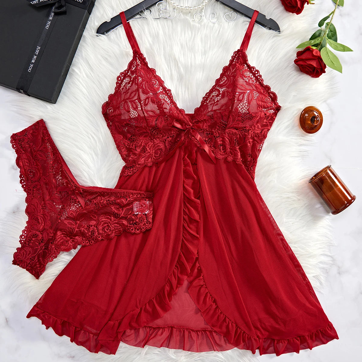 Women's Lace V-Neck Sheer Nightdress